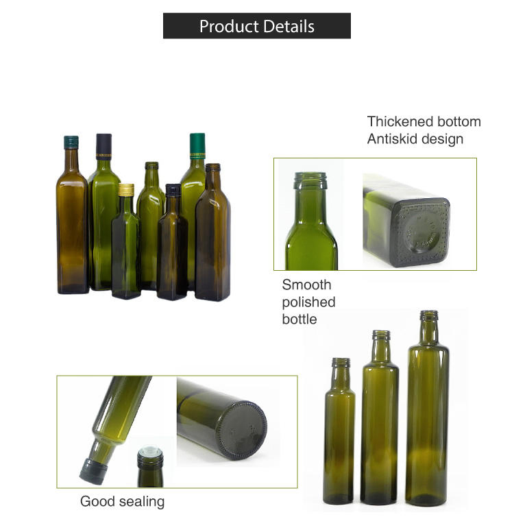 Hot Sell 250ml 500ml 750ml 1000ml Empty Transparency Square Cooking Oil Glass Bottle Olive Oil Bottles with Screw Cap