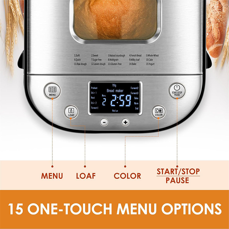 Professional 15-in-1 Stainless Steel Bread Maker Machine Breadmaker for Artisan Bread