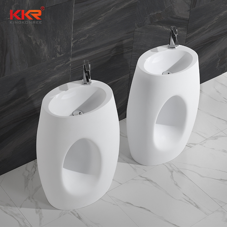 Modern Design Solid Surface Freestanding Sink Bathroom Pedestal Wash Basin