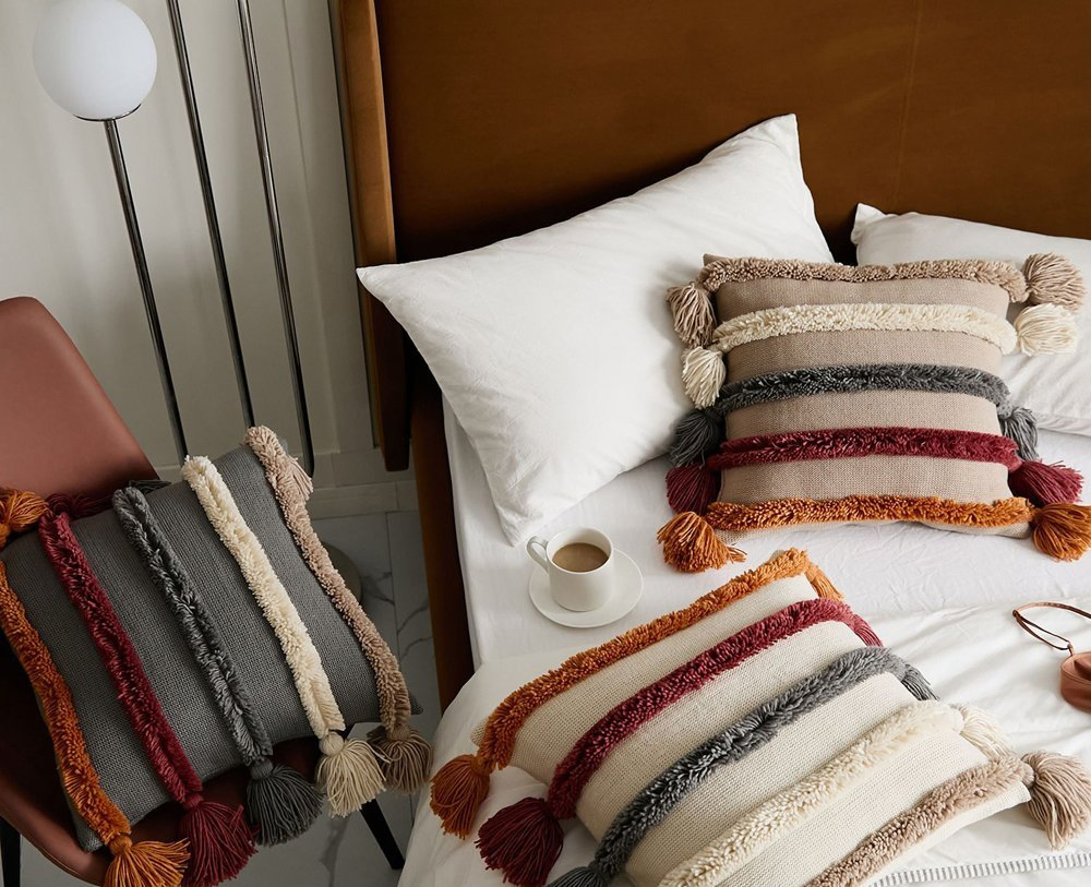 Nordic Cozy Outdoor Knitted Tassels Decorative Throw Pillow