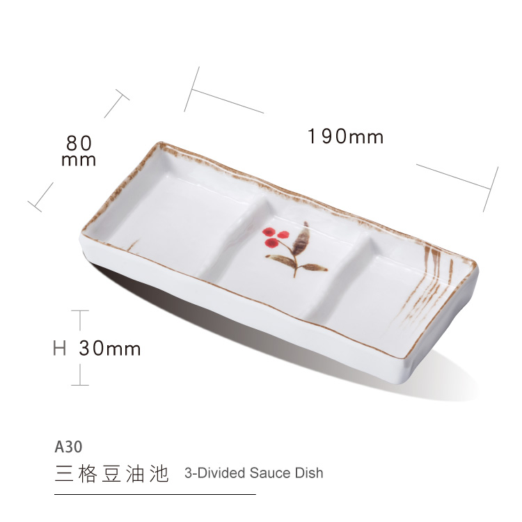Rectangular Sauce Dish Melamine Material 3 Divided Sauce Dishes