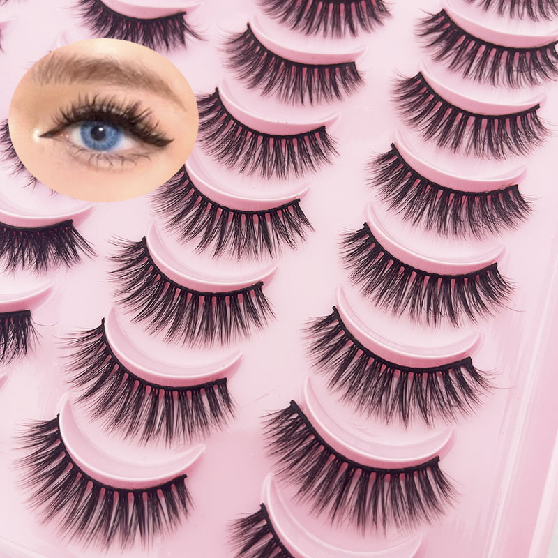 Wispy Fluffy False Eyelashes Made From Faux Mink, Cat-Eye Lashes, Soft and Reusable Strip Lashes