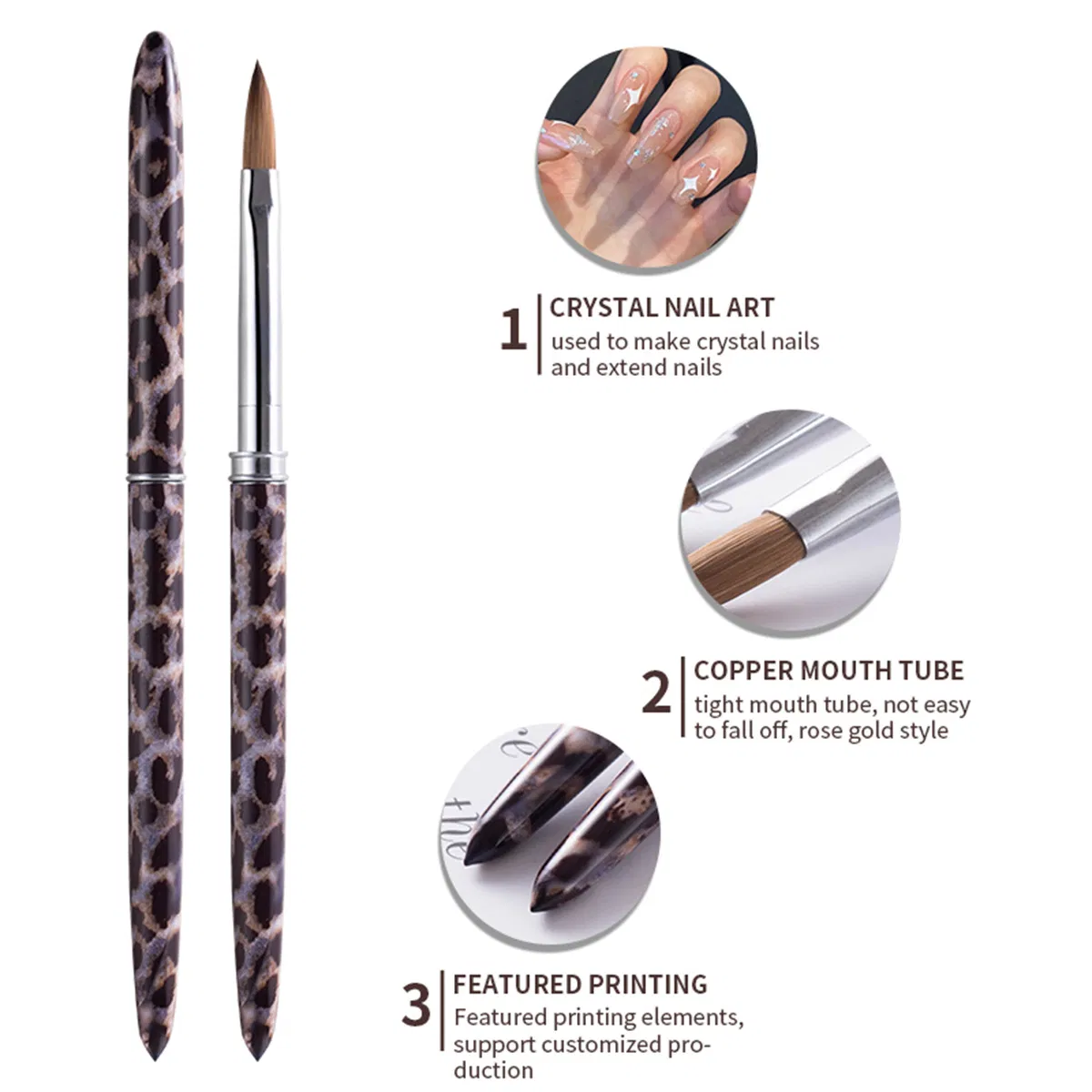 Custom Logo Leopard Print Nail Brushes 100% Kolinsky Acrylic Nail Brush Pure Kolinsky Nail Art Brush Nail Tools