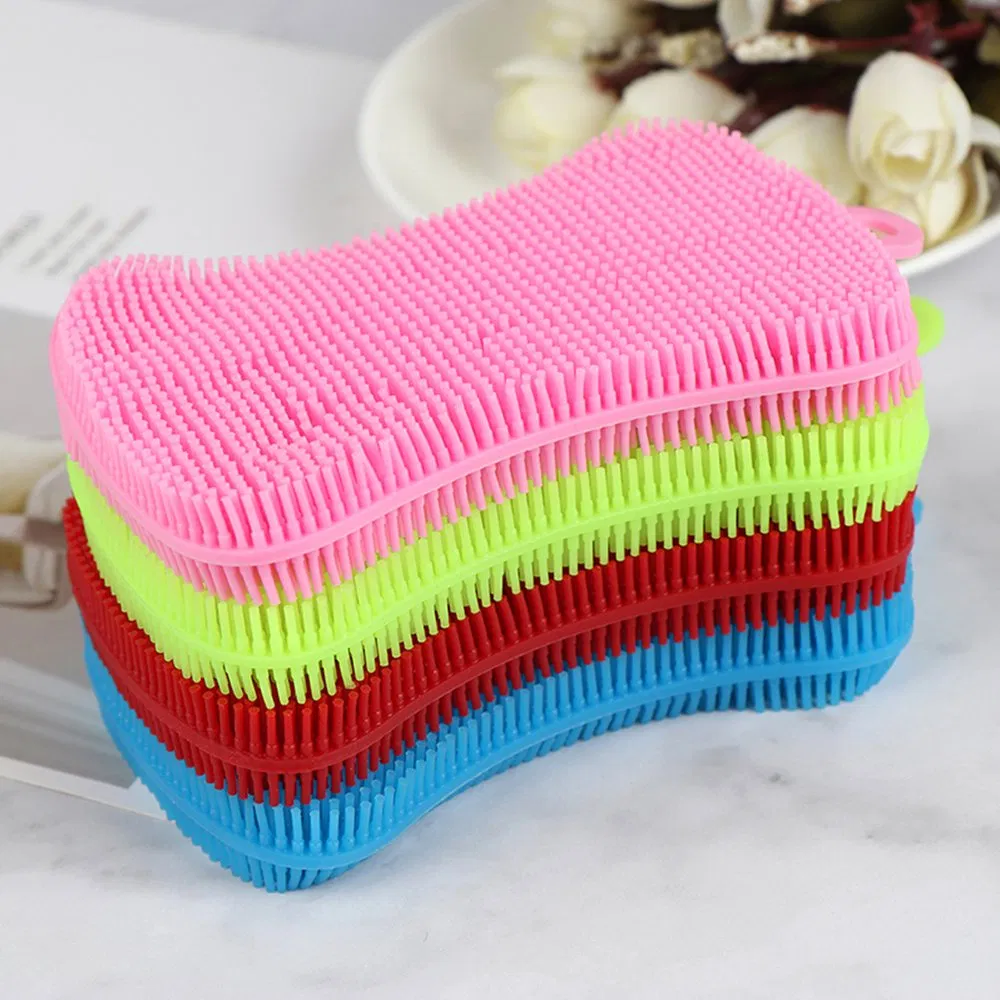Kitchen Washing Tool Durable Dish Scrubber Silicone Clean Brush Pot Pan Sponge Scrubber Silicone Scouring Pad