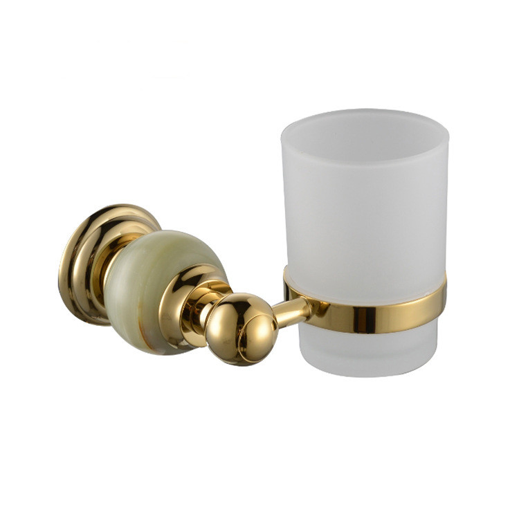 Brass Plating Gold Jade Marble Bathroom Tumbler Holder Cup Holder Mouthwash Cup Holder Toothbrush Holder