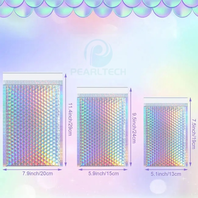 Rainbow Metallized Holographic Laser Polyester Film Foil Coated Bubble for Express Package Envelope