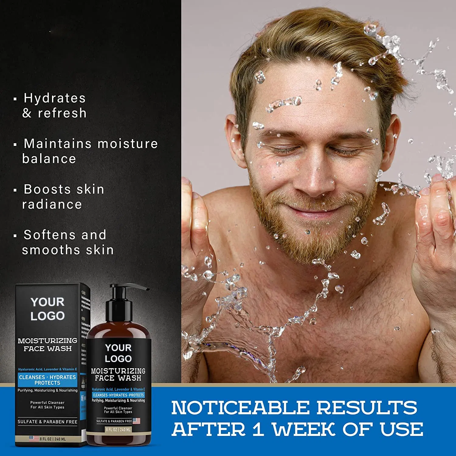 Beauty Cosmetics Skin Care Gentle Moisturizing Hyaluronic Acid Men's Face Wash