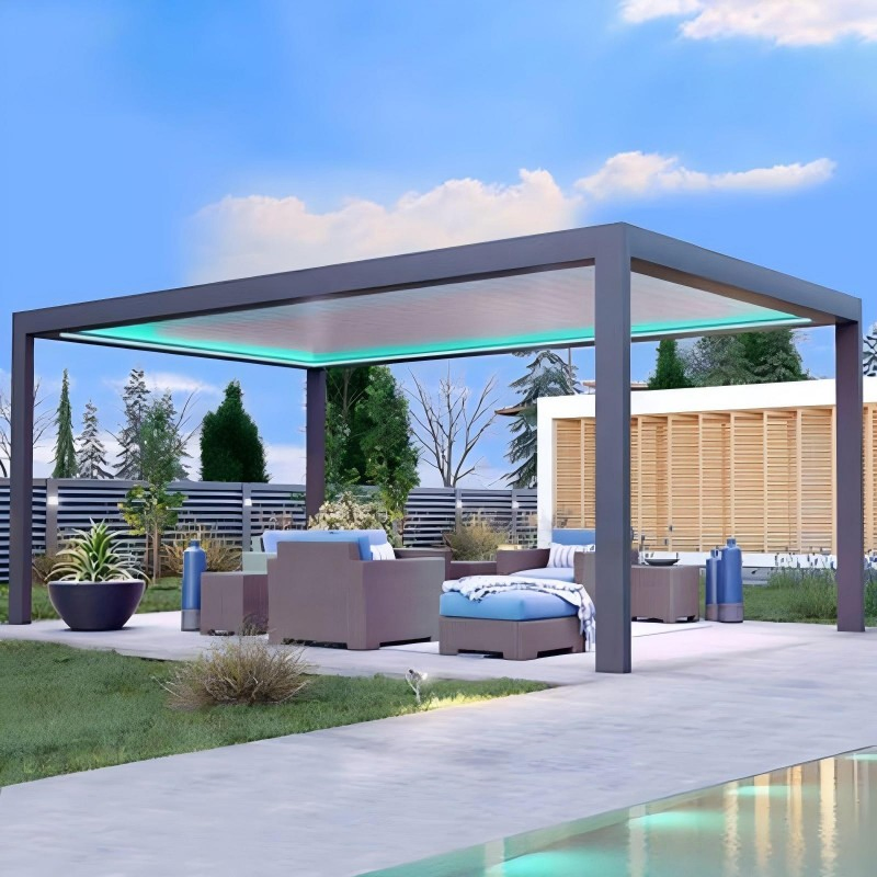 Customizable Aluminium Retractable Pergola Aluminum Motorized Awning Shade PVC Roof Pergola