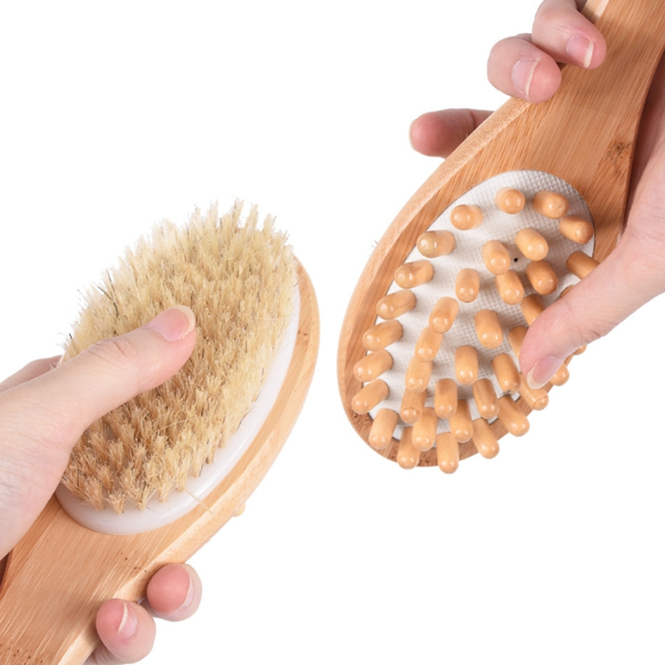 Dry Brushing Body Two Sides Brush Long Handle Double Side Wooden Shower Massage Dry Body Bath Brush