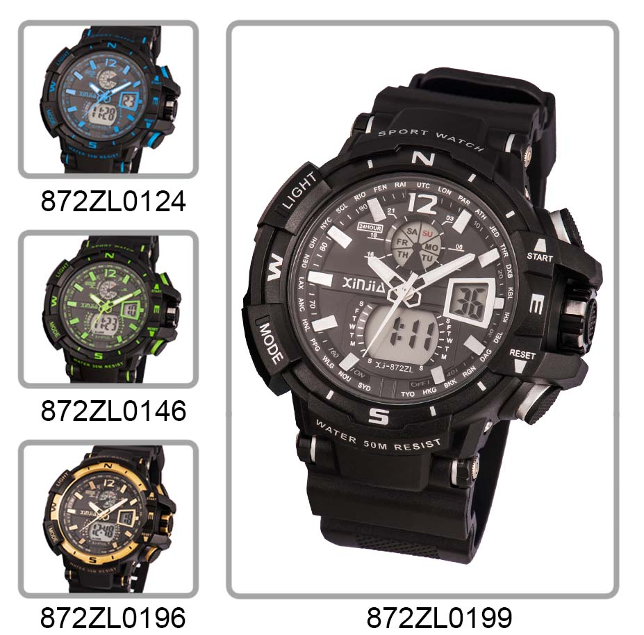 Elegant Plastic Case Digital Analogue Watch with 5ATM Water-Resistant