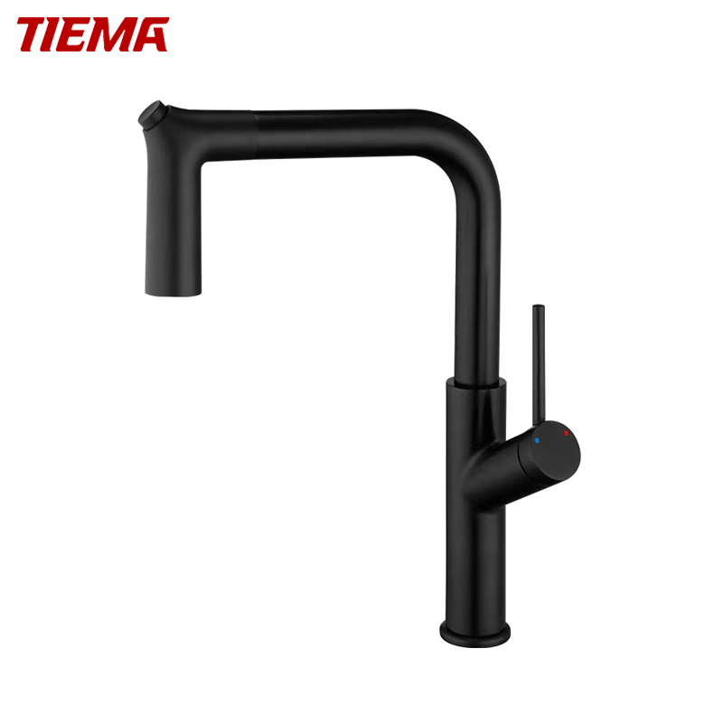 Tiema Luxury Black Water Brass Pull out Sink Kitchen Taps