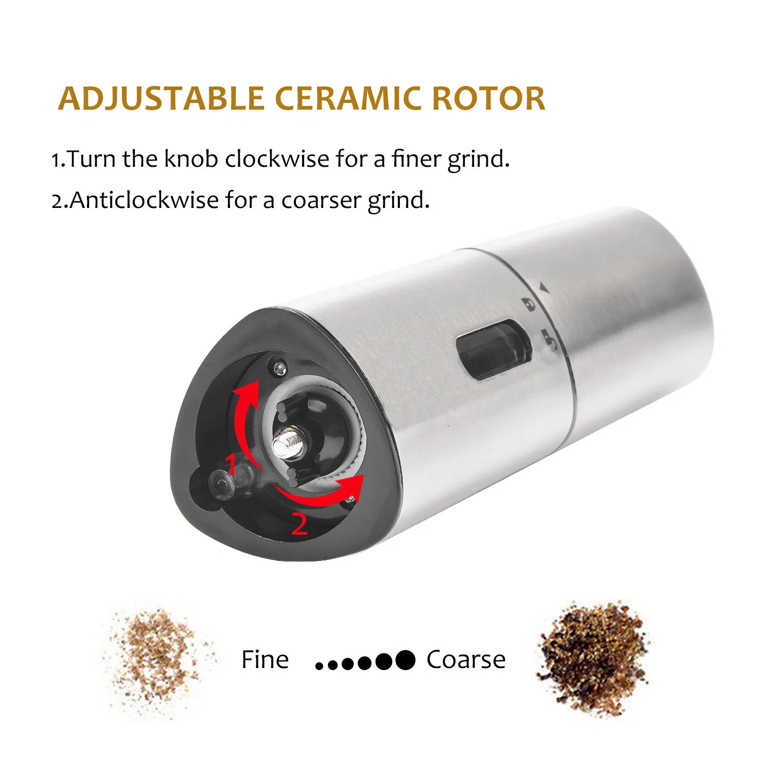 Battery Operated Pepper Grinder Electric Salt & Pepper Mill Set with Light at Bottom