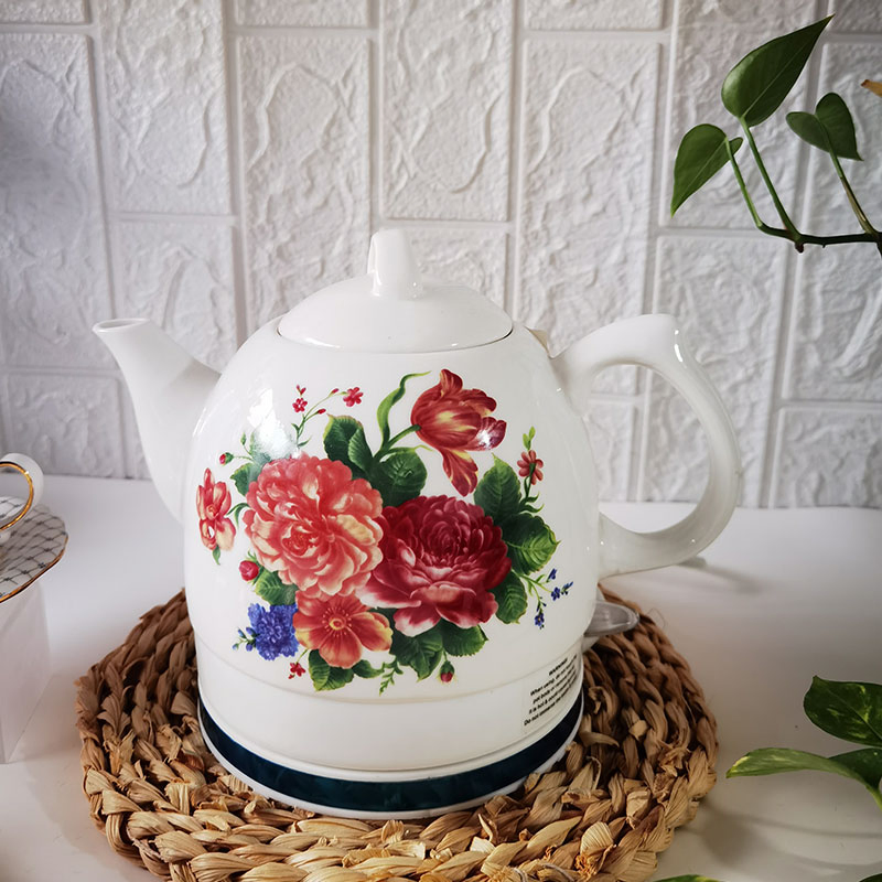 1.0L 1.2L 1.5L Floral Design High Quality Ceramic Body Cordless Teapot Electric Kettle From Chinese Manufacture