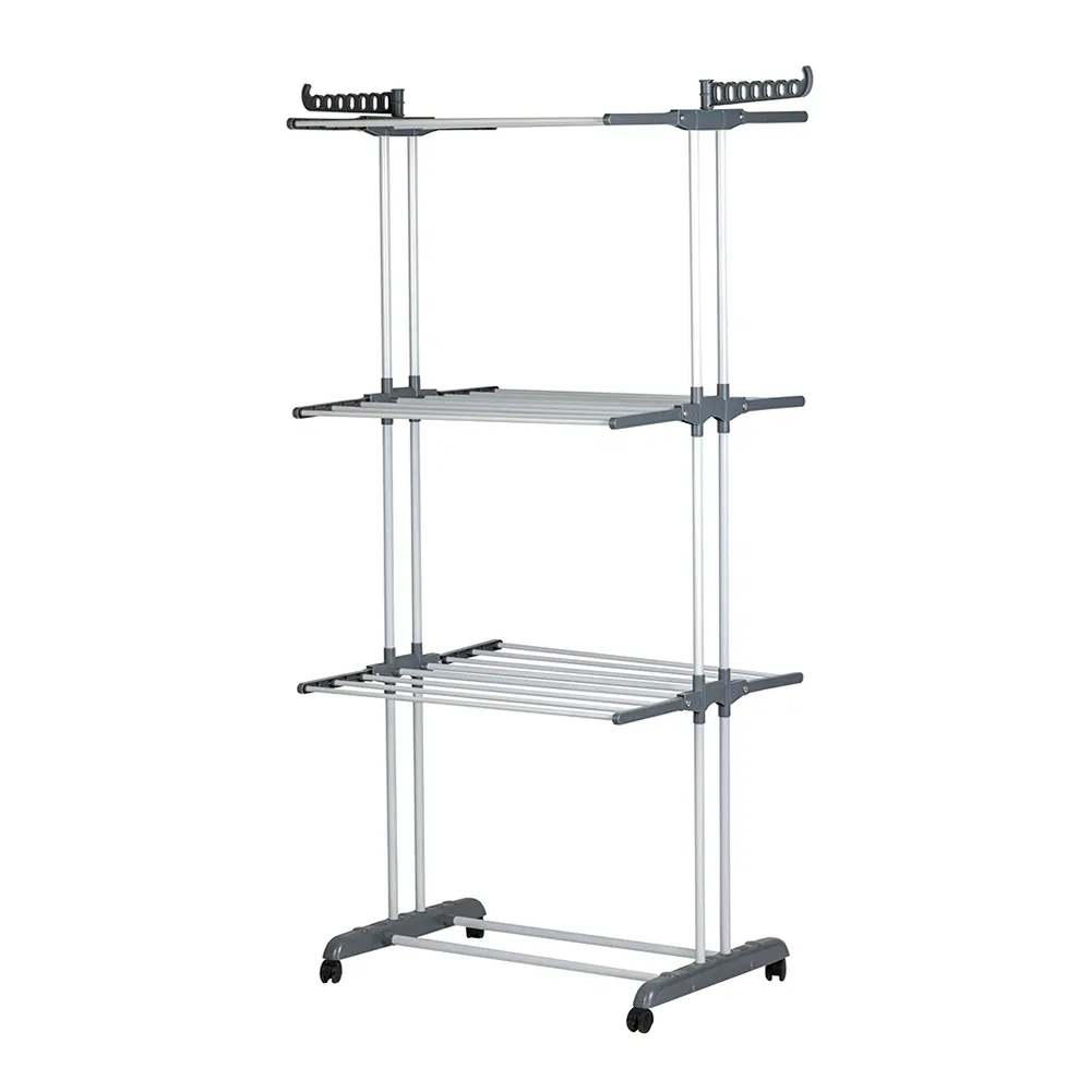 Portable Folding Floor-Standing Towel Rack Metal Drying Rack for Balcony Use