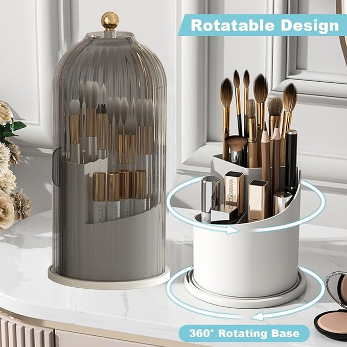 Makeup Brush Holder Organizer with Lid-360 Rotating Wbb26356