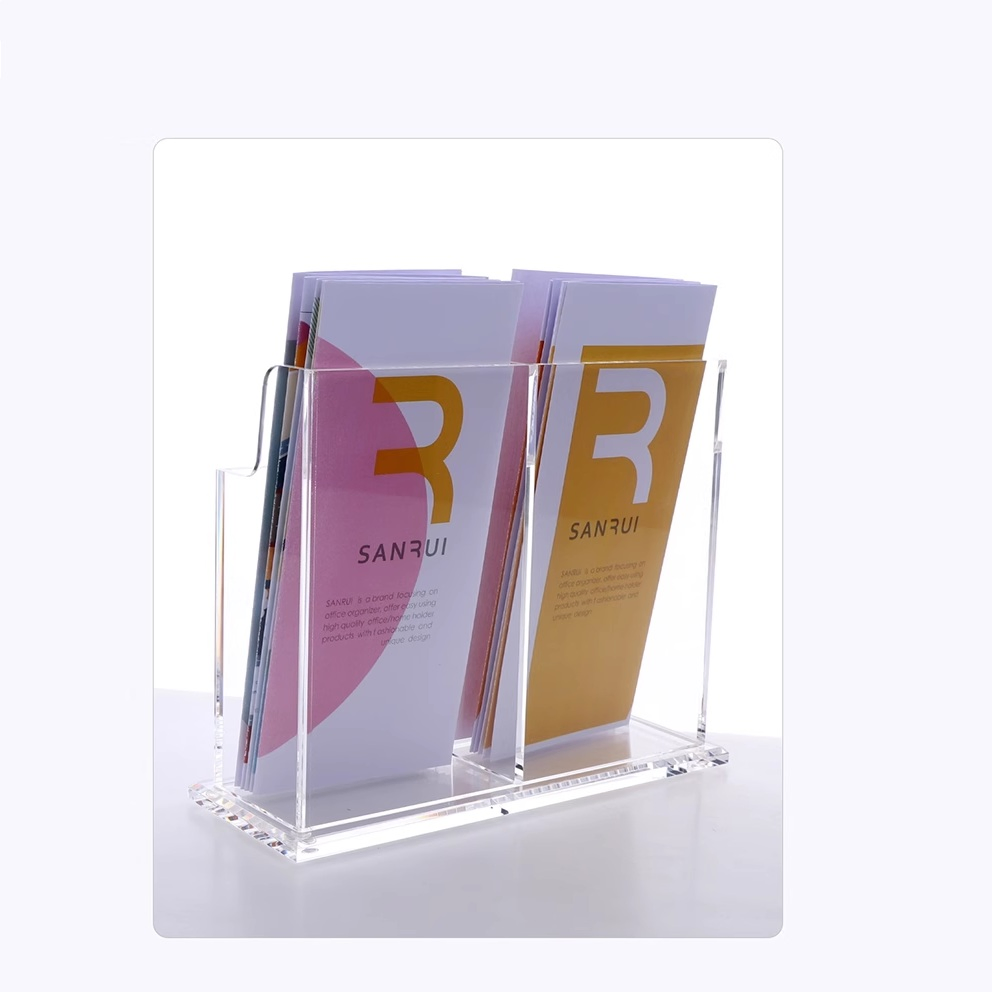 Two Compartments Acrylic Leaflet Holder Double A6 Magazine & Newspaper Holder Informations Stands