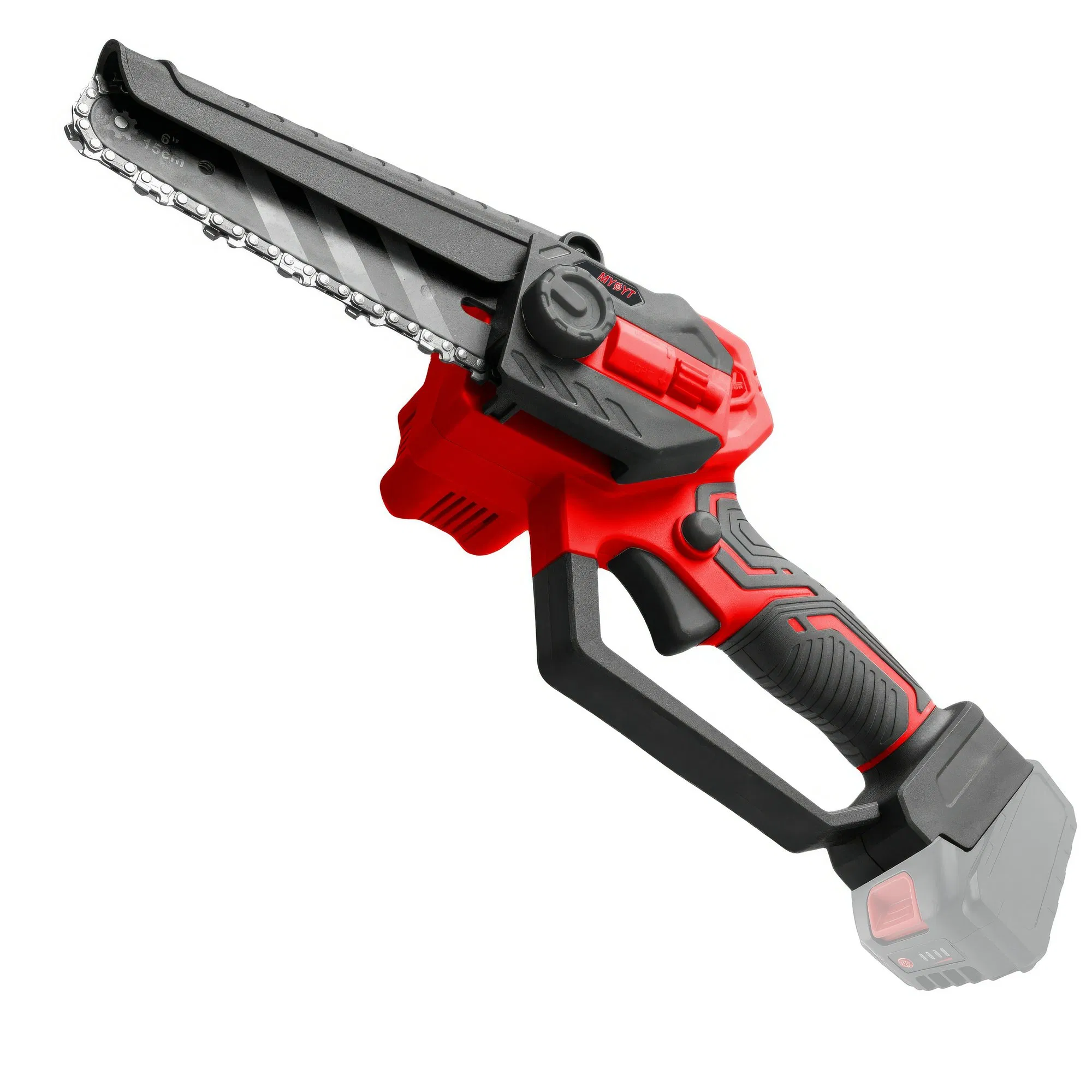 20V Cordless Mini Chain Saw 4" Bar Length 4.5m/S No-Load Speed Lithium Battery Powered with Nylon Housing Rubber Grip Emergency Stop Quick Adjust Guide Plate CH