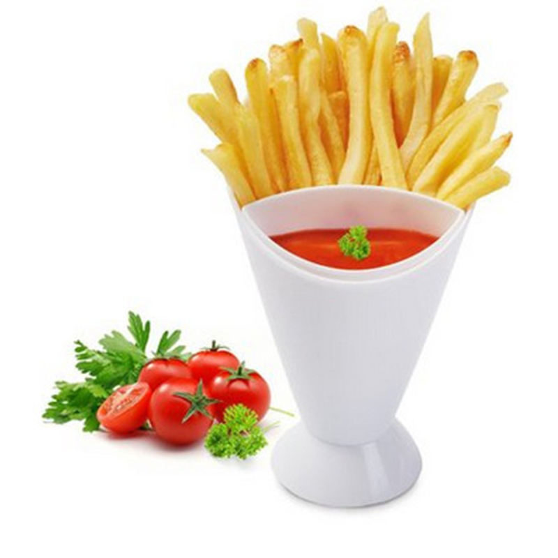 2 in 1 Fries DIP Fry Sauce Holder Dipper Cone Cup Snack Finger Food Party Bowl French Fry Cone Dipping Cups