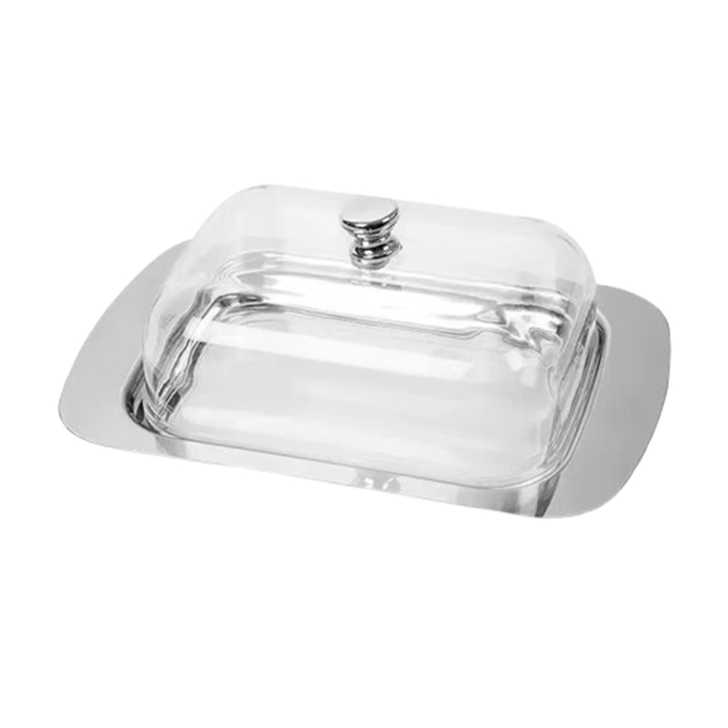 Commercial Kitchenware Food-Grade Stainless Steel Western-Style Cheese and Butter Dish with Plastic Lid