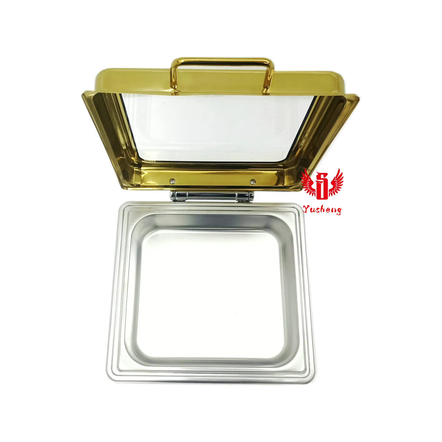 Good Quality Visible Lid Golden Square Shape High Stand Stainless Steel Chafing Dish
