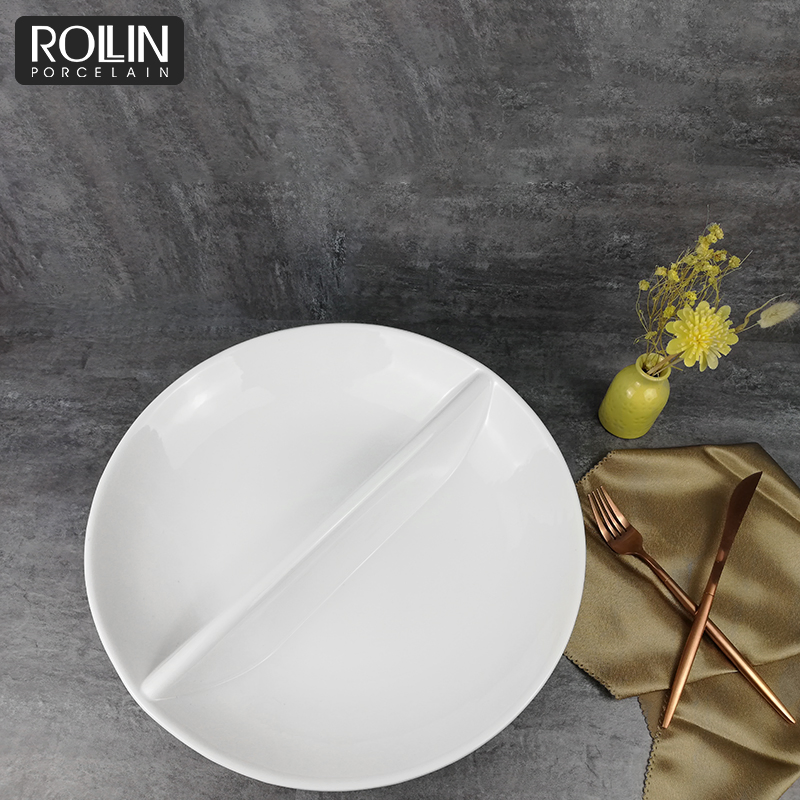 Large Porcelain Divided Round Plate for Hotel