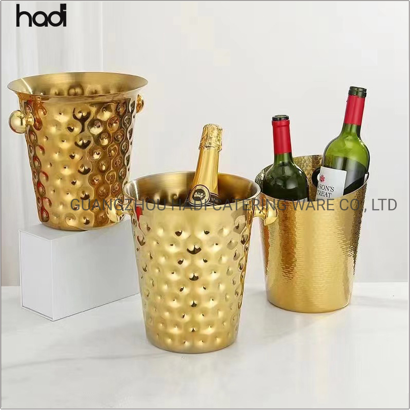 Guangzhou Hadi Wholesale Restaurant Servers Hammered Stainless Steel Wine Bucket Luxury Hotel Buffet Gold Ice Bucket for Sale