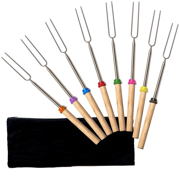 Birch Handled Stainless Steel Extendable Roasting Fork