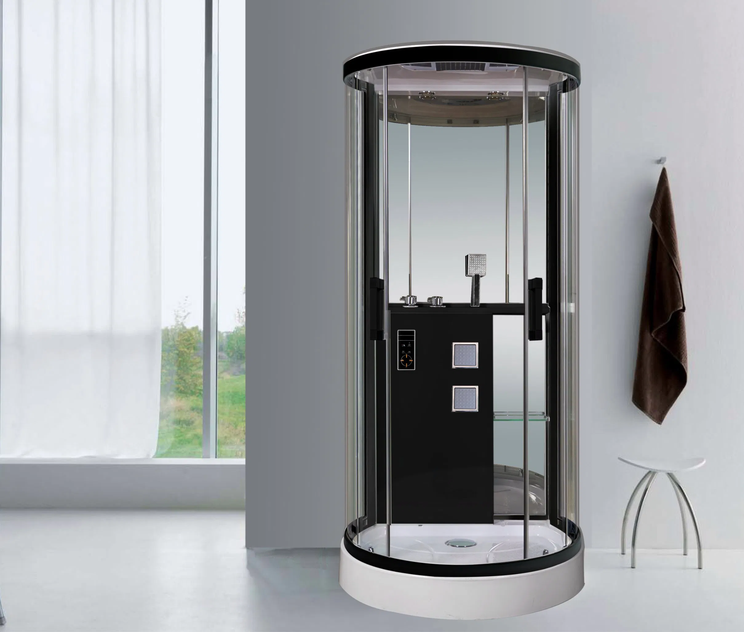 Round Sliding Glass Computer Control White Aluminum Shower Room Door