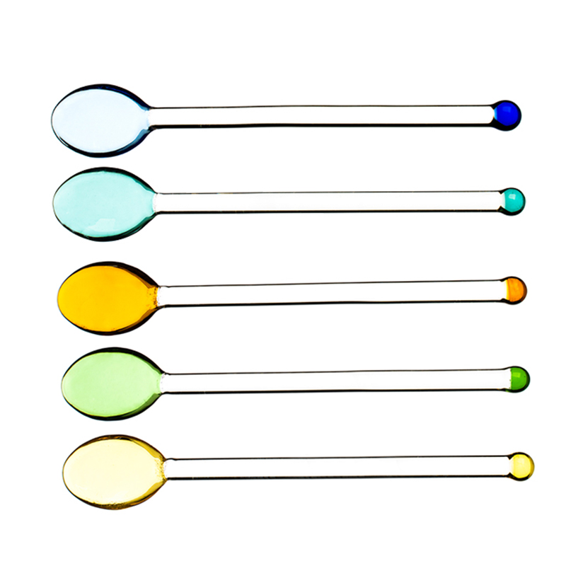 Rodlike Colorful Glass Spoon Glass Stirring Rod for Coffee