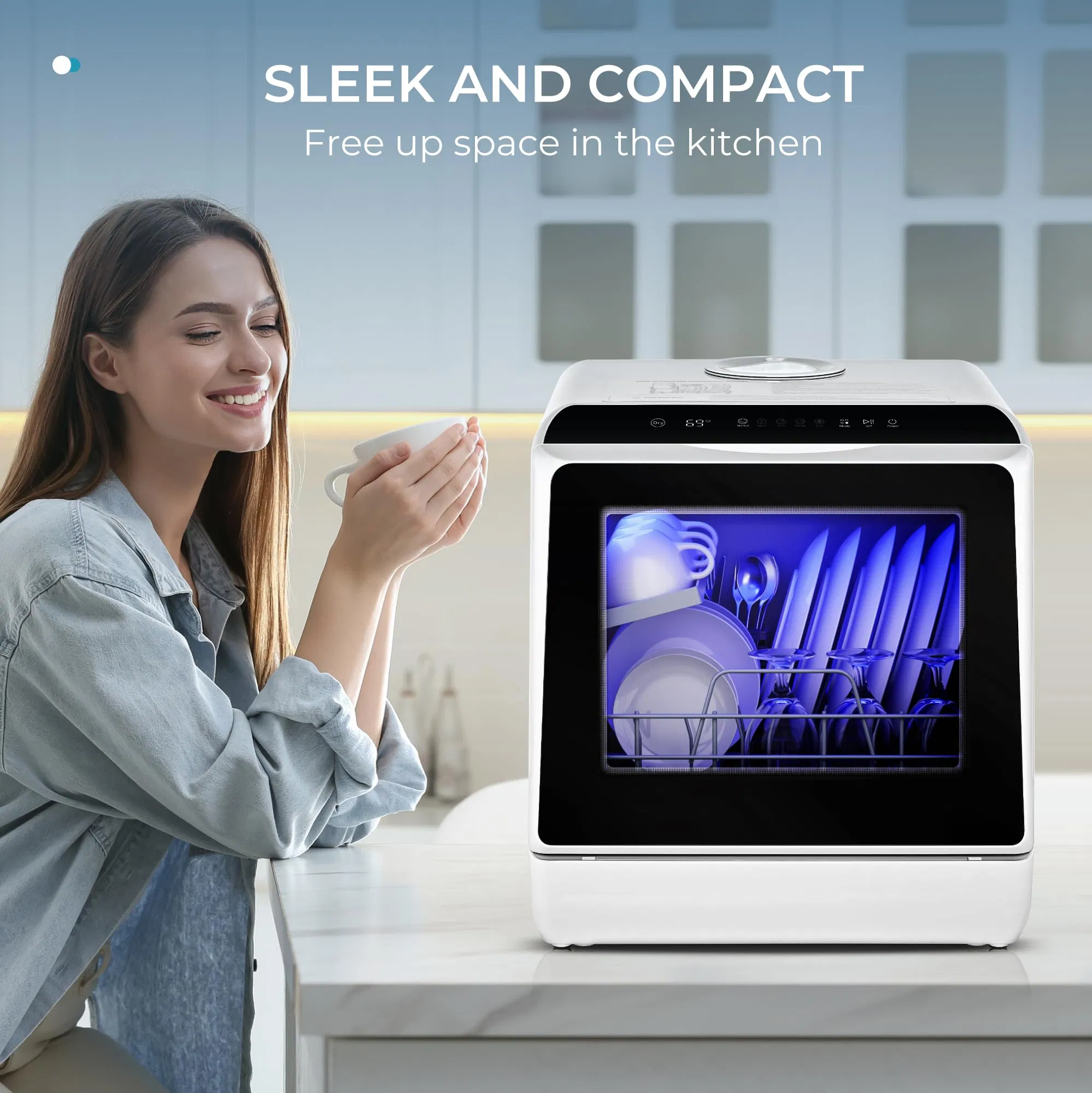 Space-Saving Mini Dishwasher with 5 Wash Programs for Easy Use