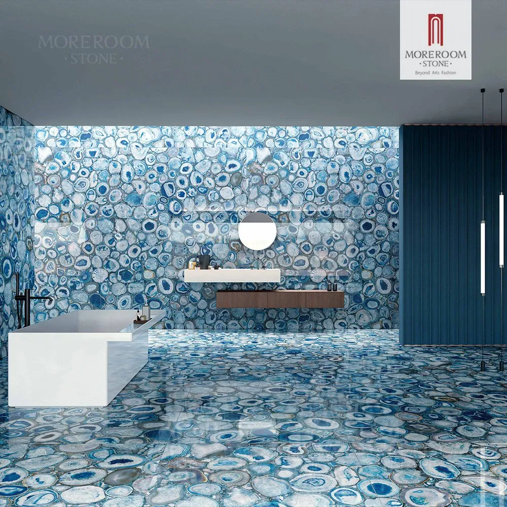 Luxury Artificial Blue Agate Sintered Stone Slab for High End Bathroom Design