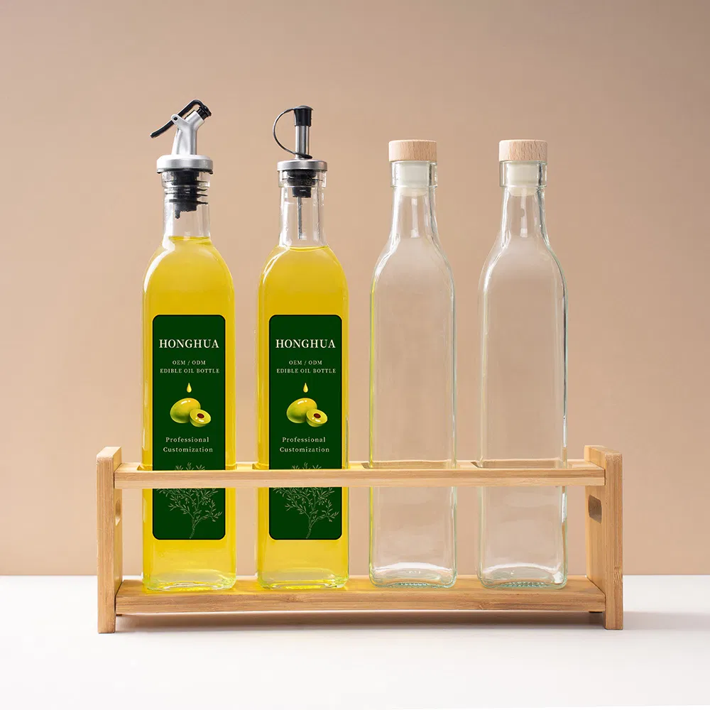 High Quality 500ml Clear Square Empty Cooking Oil Bottles Olive Oil Glass Bottle for Kitchen