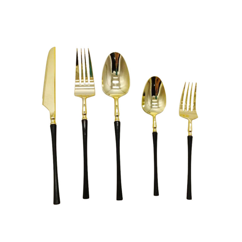 Small Waist Design Handle Wedding Custom Birthday Party Cutlery Set Black Golden Restaurant Plastic Custom Cutlery Set