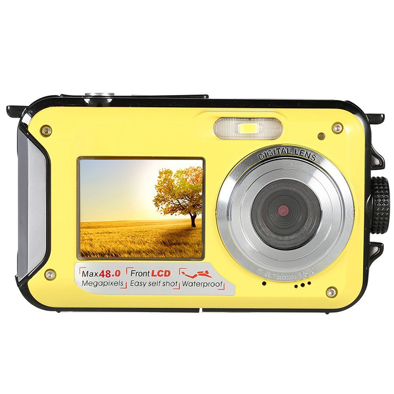 HD368 Waterproof Digital Camera Full HD 2.7K 48MP 16X Underwater Camera with Dual Screen - Blue