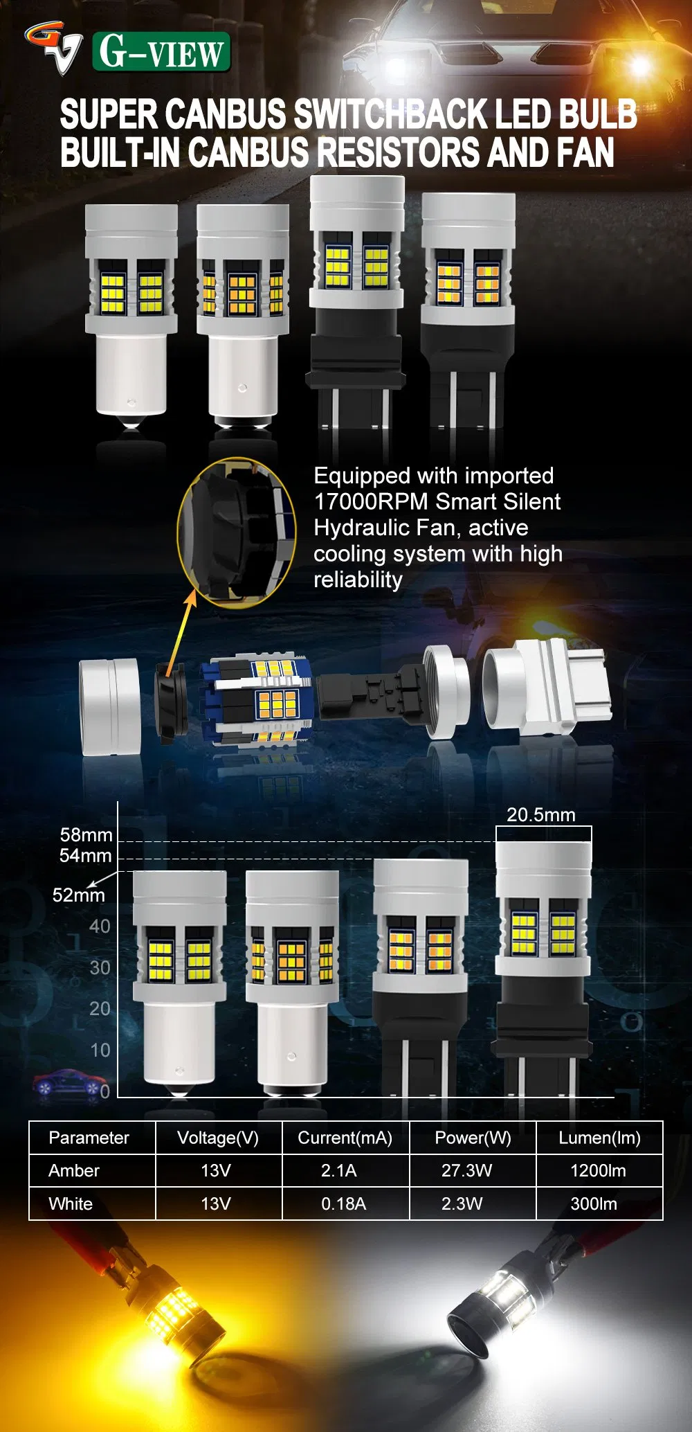 Светодиодная лампа G-View GSC 27W 3157 для поворотников и габаритов