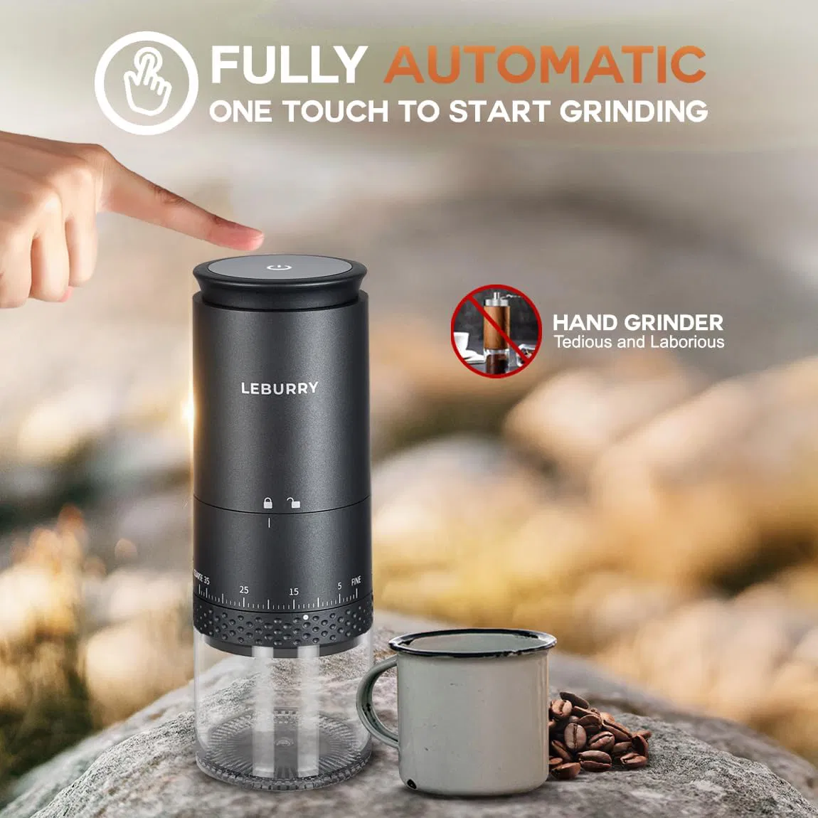 Portable Coffee Grinder with Stainless Steel Conical Mill for Travel, Camping