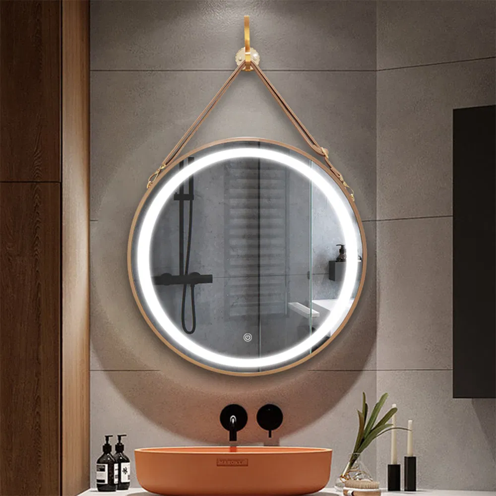Wall Hanging Mirror with Leather Strap LED Smart Mirror Wall Mirror Home Decoration Bluetooth Makeup Mirror Bathroom Accessories Glass Mirror