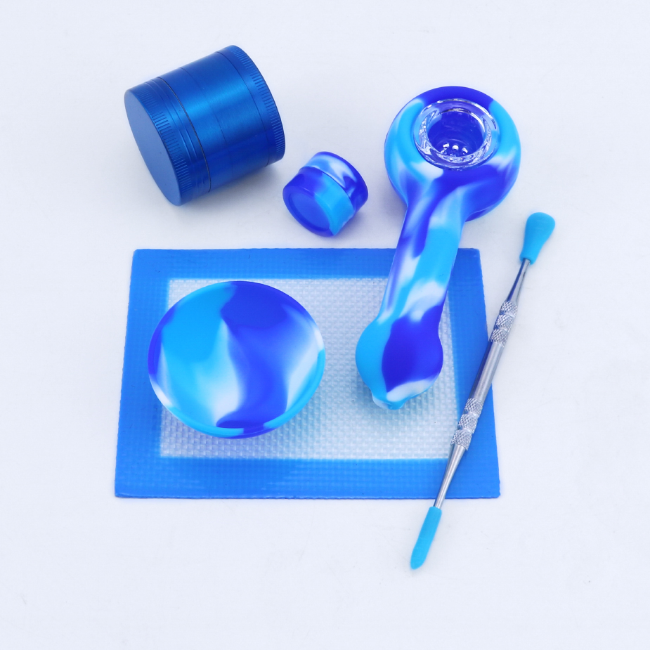 Blue Smoke Kit Tobacco Smoking Accessories Herb Grinder Silicone Water Pipe