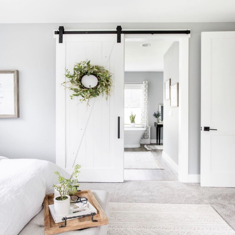 White Modern French Composite Wooden Sliding Interior Barn Door