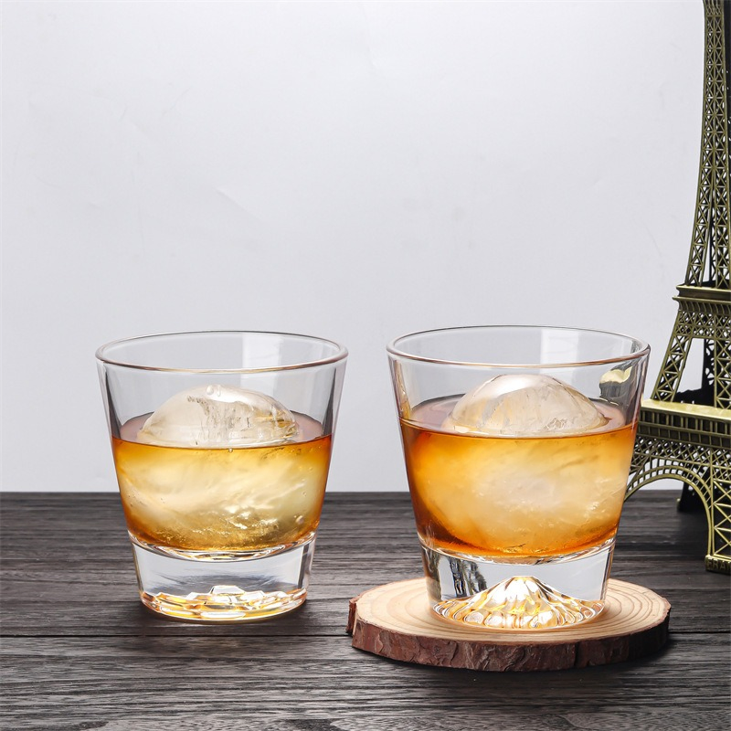 Creative 10oz 300ml Luxury Whisky Glass Cup with Snow Mountain Bottom for Home Bar Drinking