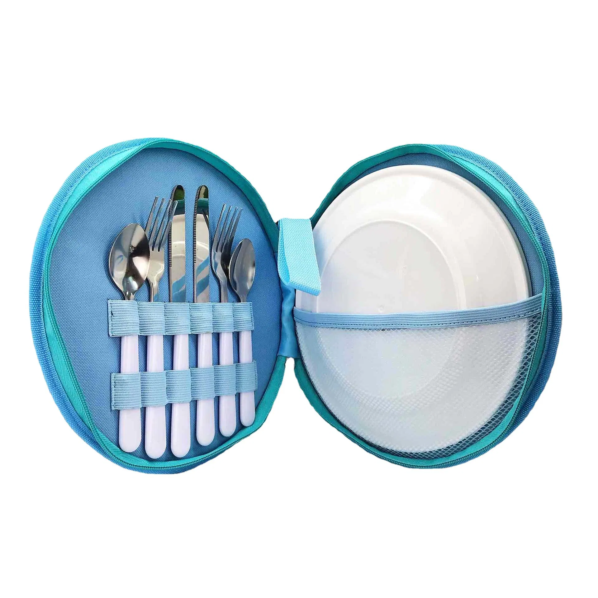 Picnic Camping Portable Tableware Travel Cutlery Set Knife Fork Spoon Plate with Carrying Bag