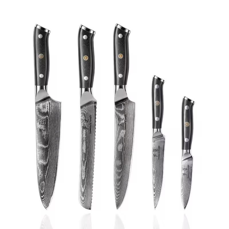 New Design Premium Knife Set Damascus Steel Chef Knife Vg10 Steel Core 67 Layers Kitchen Knife Set Factory Price