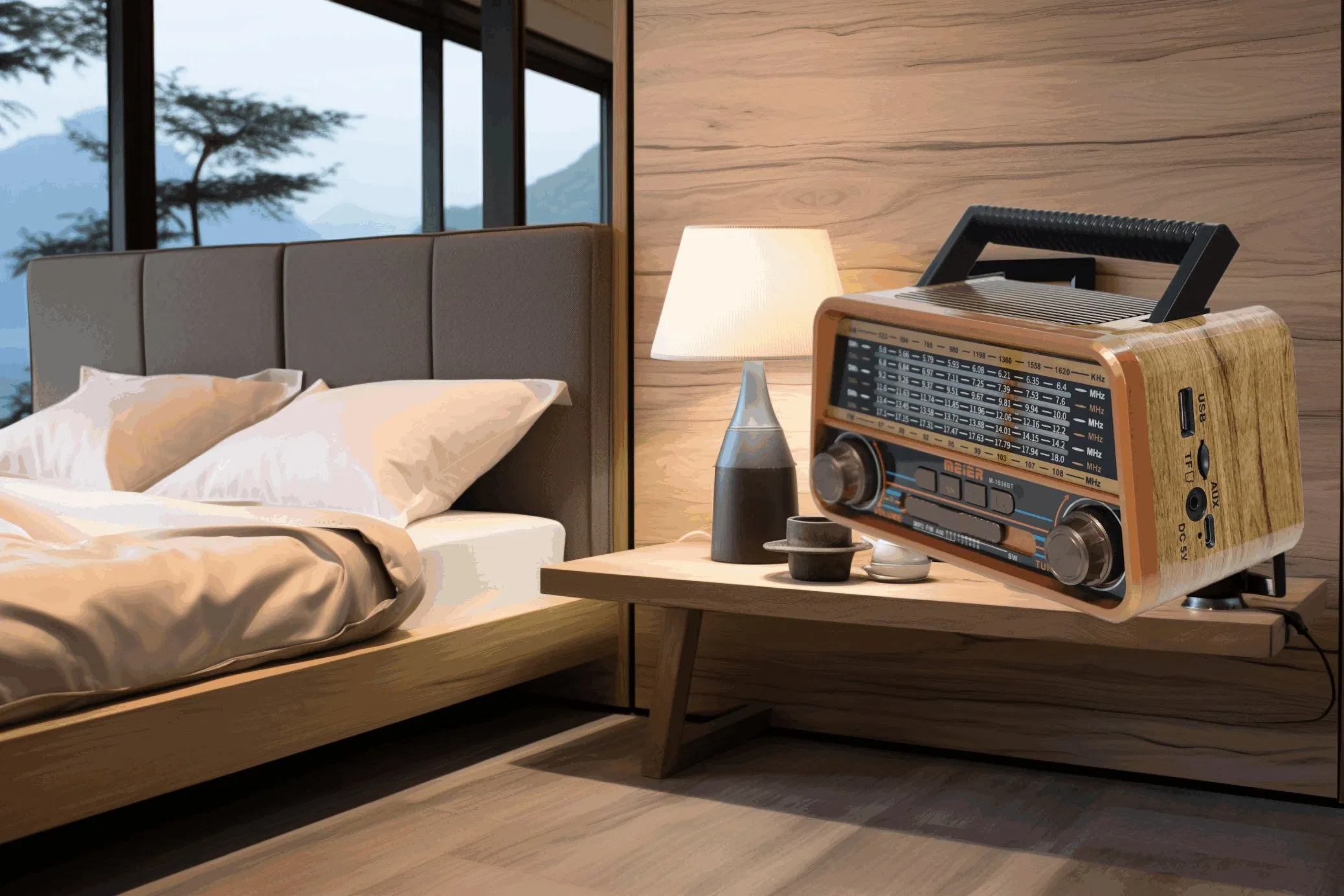Meier M-1939BT Portable 3-Band Am FM Sw Radio, TF Card and MP3 Player, Rechargeable Speakers Bluetooth Retro Design