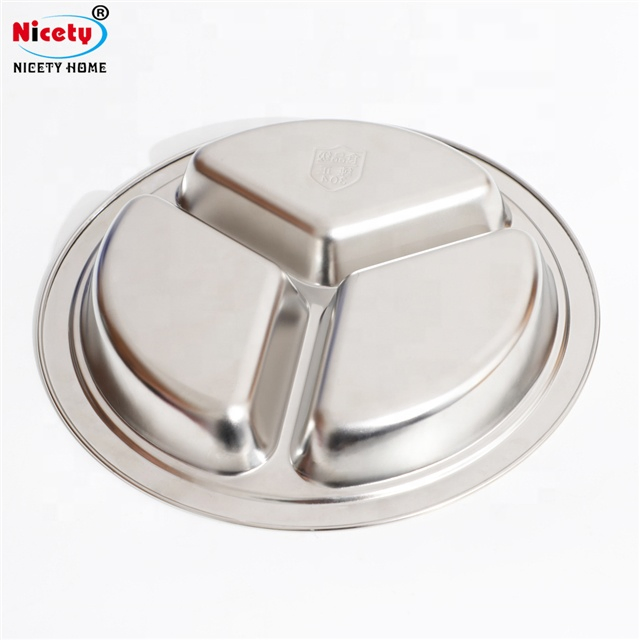 Whalesale Hot Selling Stainless Steel Divided Compartment Fast Food Dinner Plate Round for Kids School