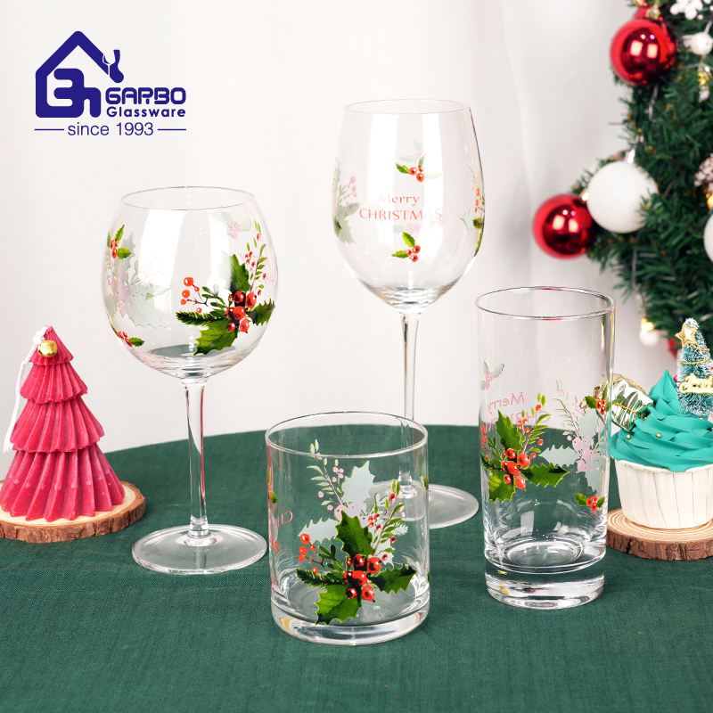 Merry Christamas Wine Glasses Cocktail Stemware with Xmas Decals