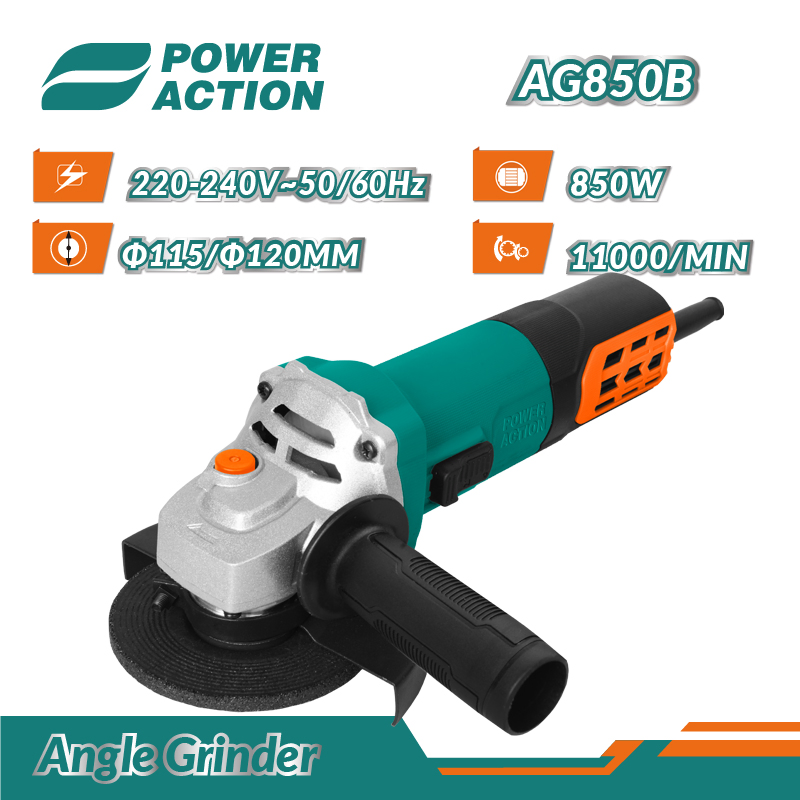 Power Action 850W 2 Position Side Handle 100mm 125mm 230mm Grinding Machine Electric Angle Grinder
