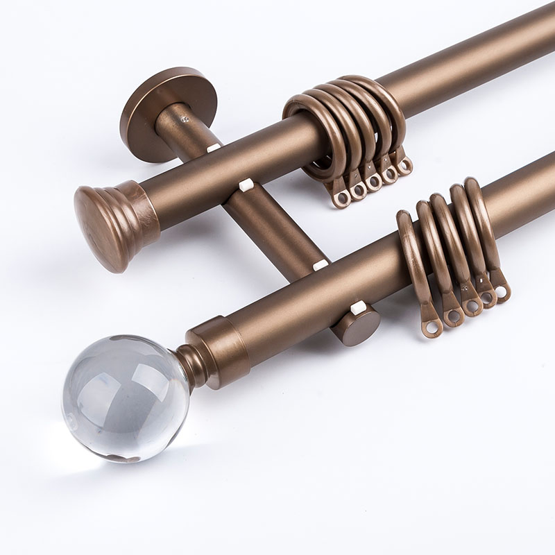 New Arrival Factory Price Wall Mounted Heavy Duty Alloy Bracket Finials Aluminium Double Curtain Rod Set for Bedroom