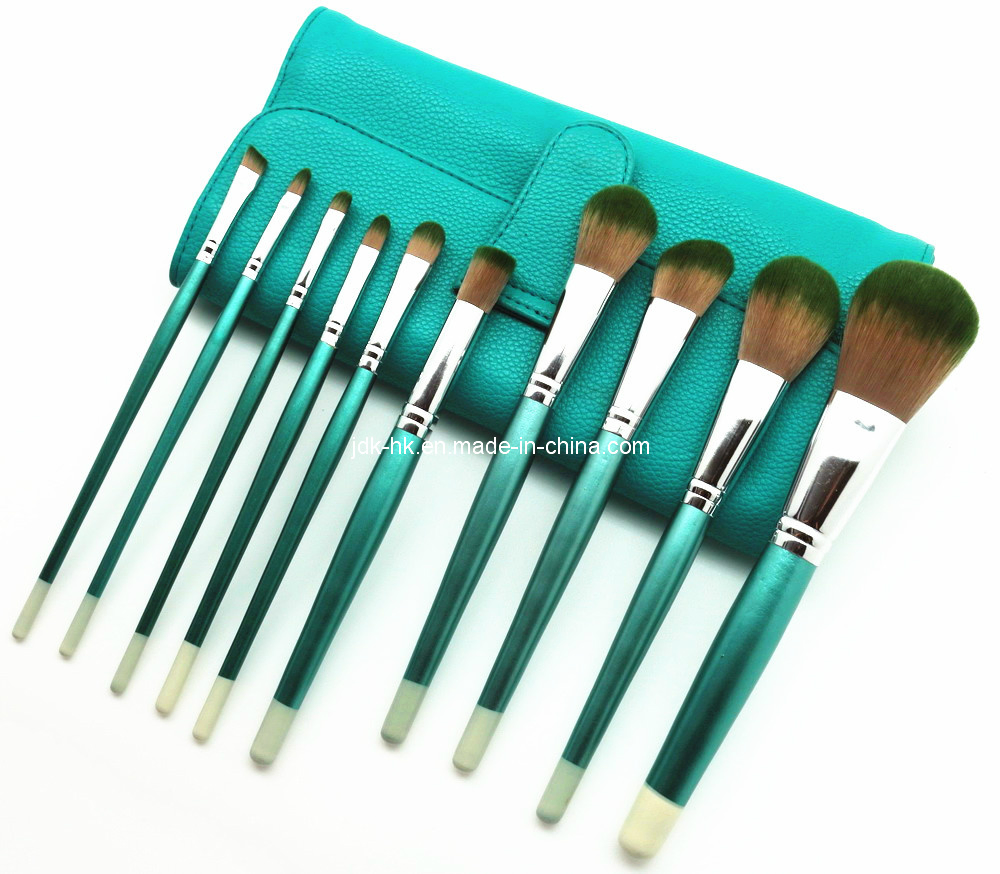 Precise Blue 10PCS Makeup Brushes with Real Leather Pouch, SGS Report