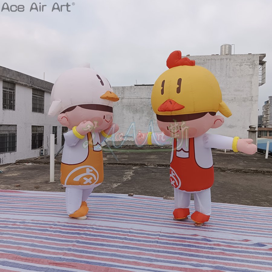 2.4m H Advertising Inflatable Chicken Cartoon Dress and Duck Walking Costume for Promotion or Decoration