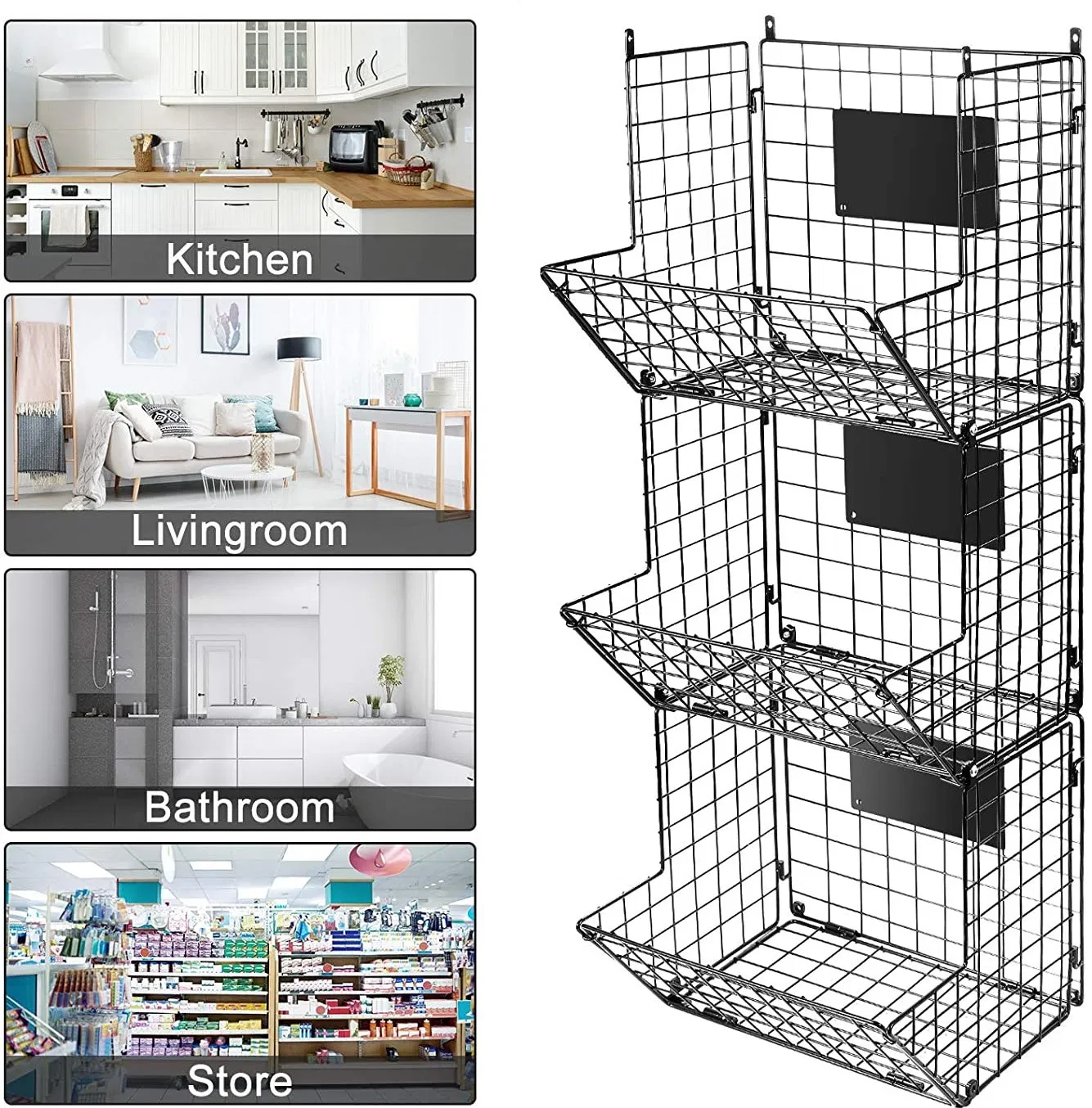 Multifunctional 3-Tier Storage Fruit and Vegetable Metal Basket Rack Storage Shelf